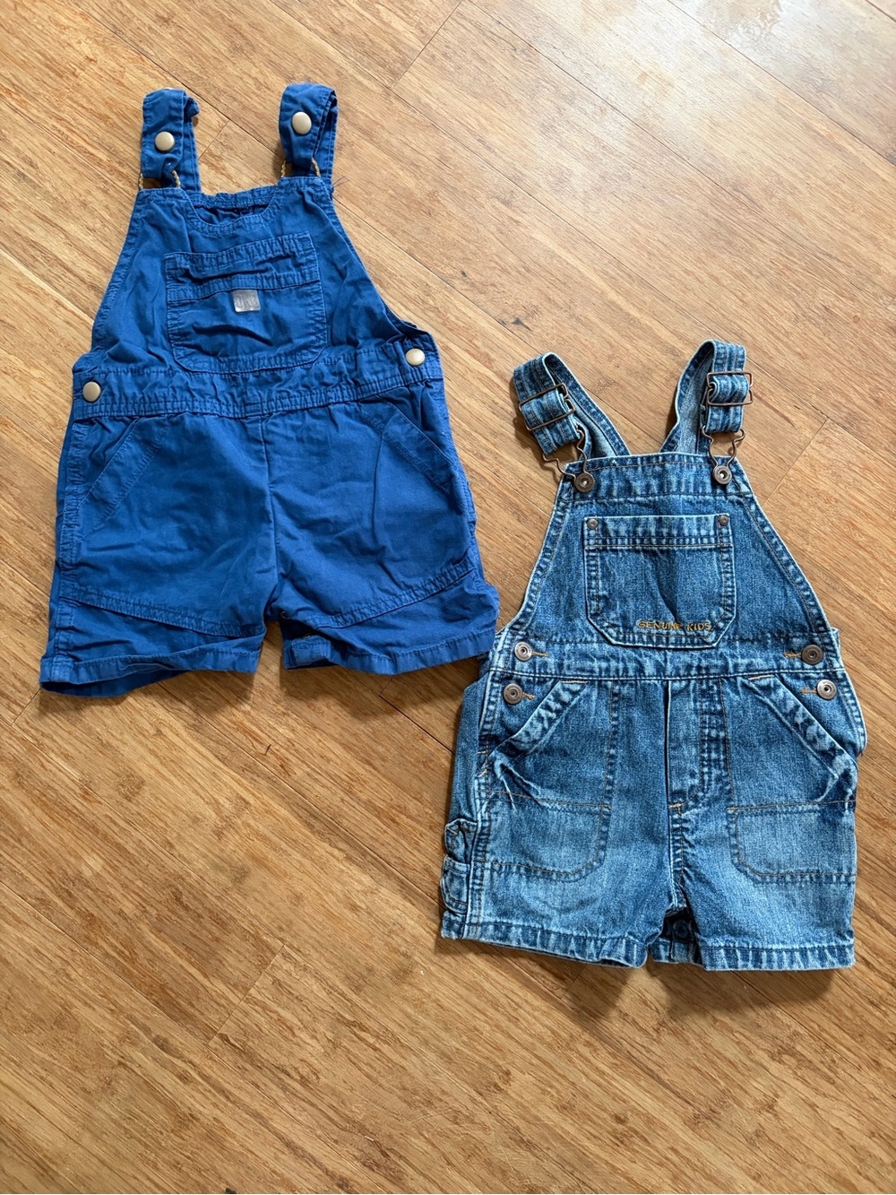 Two Pairs Osh Kosh B’gosh Short Overalls, Sz 12M